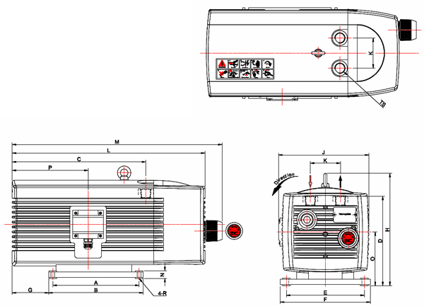 Dimensions Drawing of the EVDR-D410 compressor