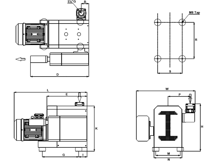 Dimensions drawing of the EVC-0100 vacuum pump