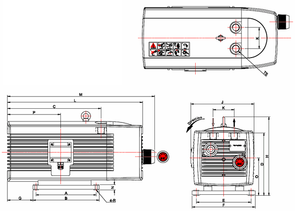 Dimensions Drawing of the EVDR-D416 425 440 compressor