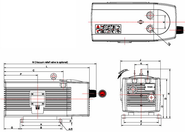Dimensiosn drawing of the EVDR-V416 425 440 vacuum pump