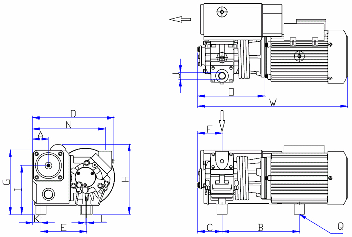 Dimensions drawing of the EV-0010 vacuum pump