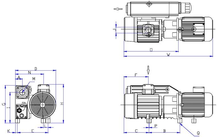 Dimensions drawing of the EV-0030 vacuum pump