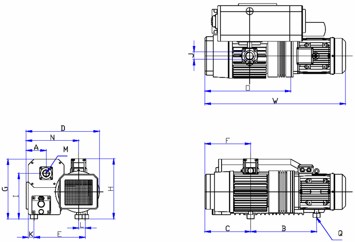 Dimensions drawing of the EV-0250F vacuum pump