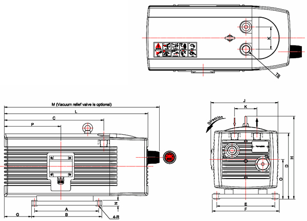 Dimensiosn drawing of the EVDR-V410 vacuum pump
